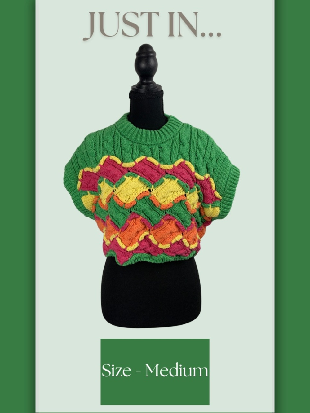 Zara Colorful Geometric Cropped Knit Sweater Women's M Maximalist Kidcore Artsy
